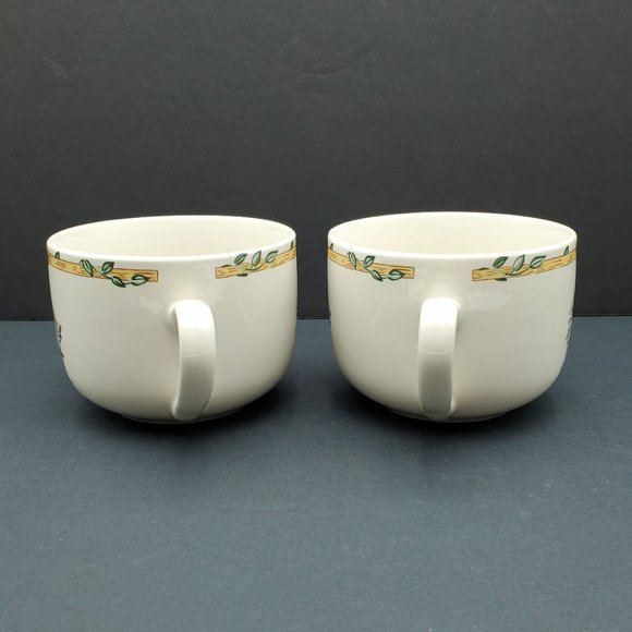 Thomson Pottery Birdhouse Soup Mugs Oversized Coffee Mugs Birds Flowers Leaves - Picture 4 of 7